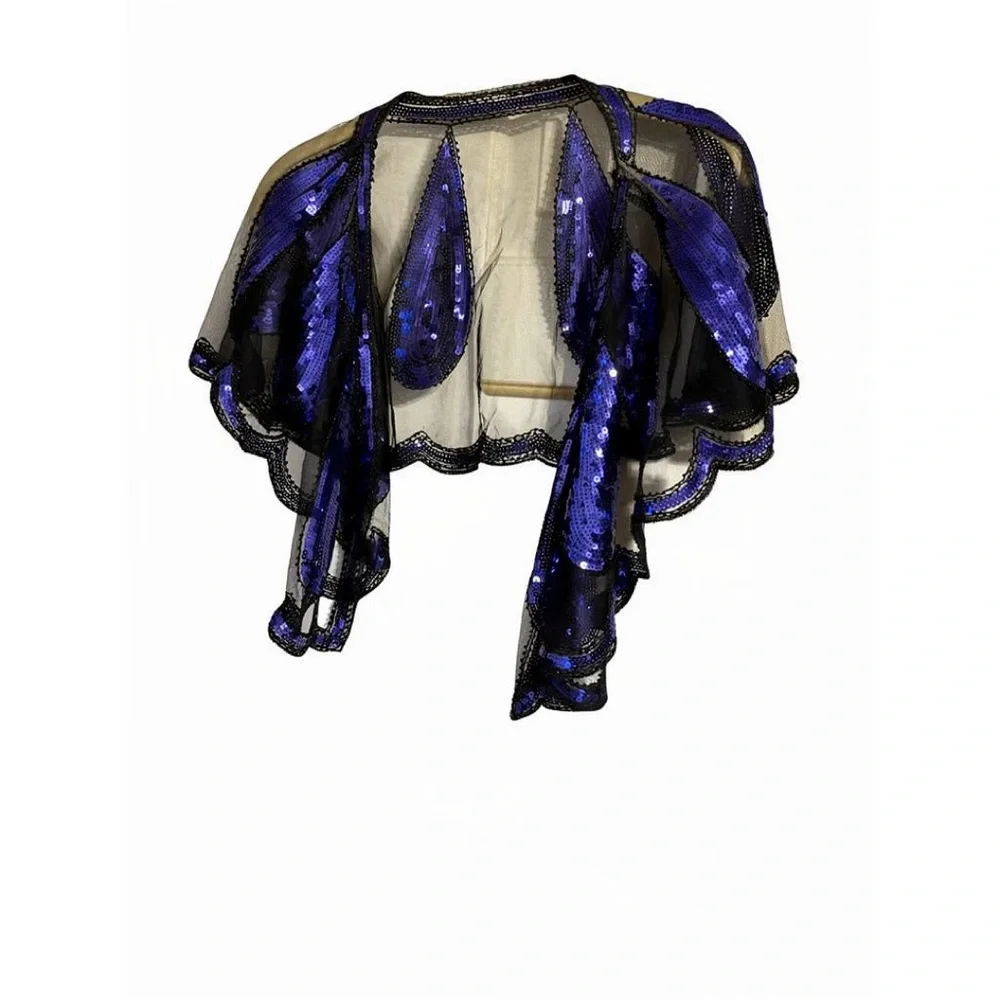 Blue Sequin Sheer Bolero Shrug - Women Accessories - Picture 1 of 2